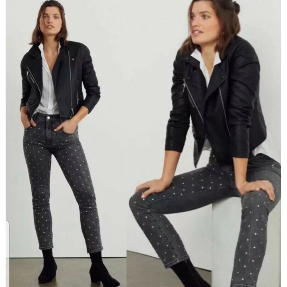 $158 New Anthropologie Pilcro Ultra High-Rise Rhinestone Bead Slim Jeans SIZE 28